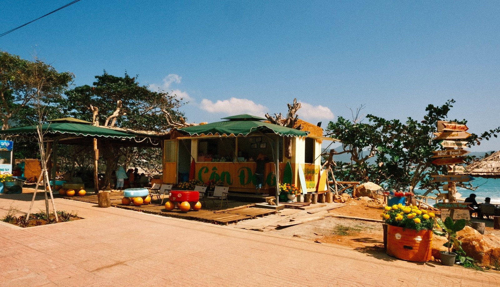 Beachside huts and seating on Con Dao