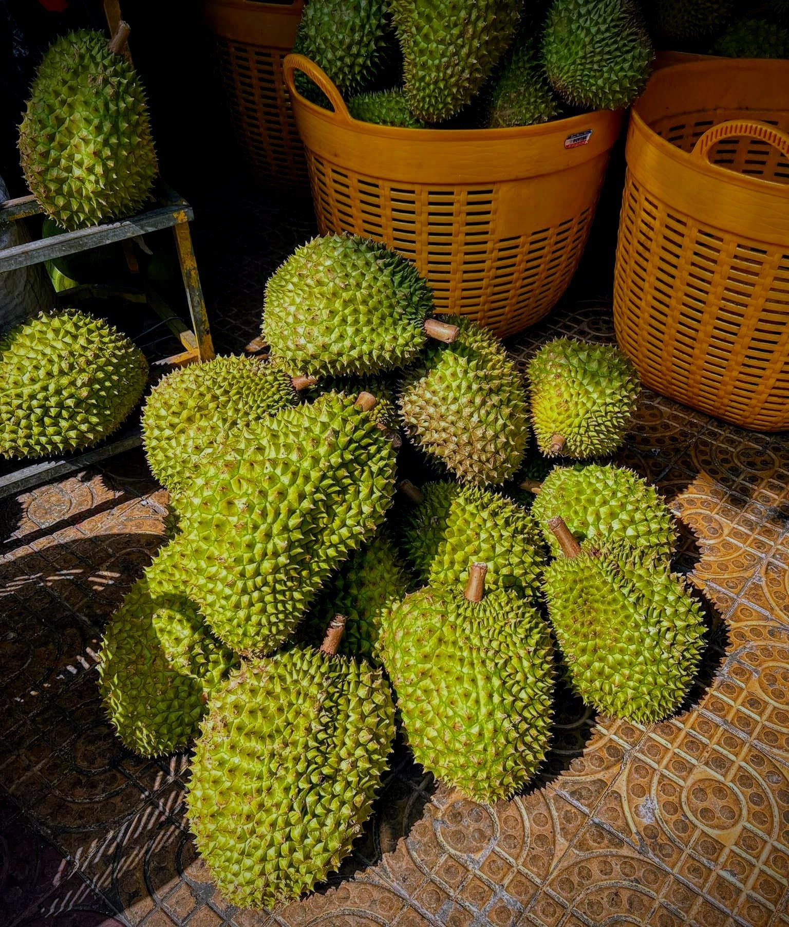 Ri6 durian at a roadside stall in the Mekong Delta