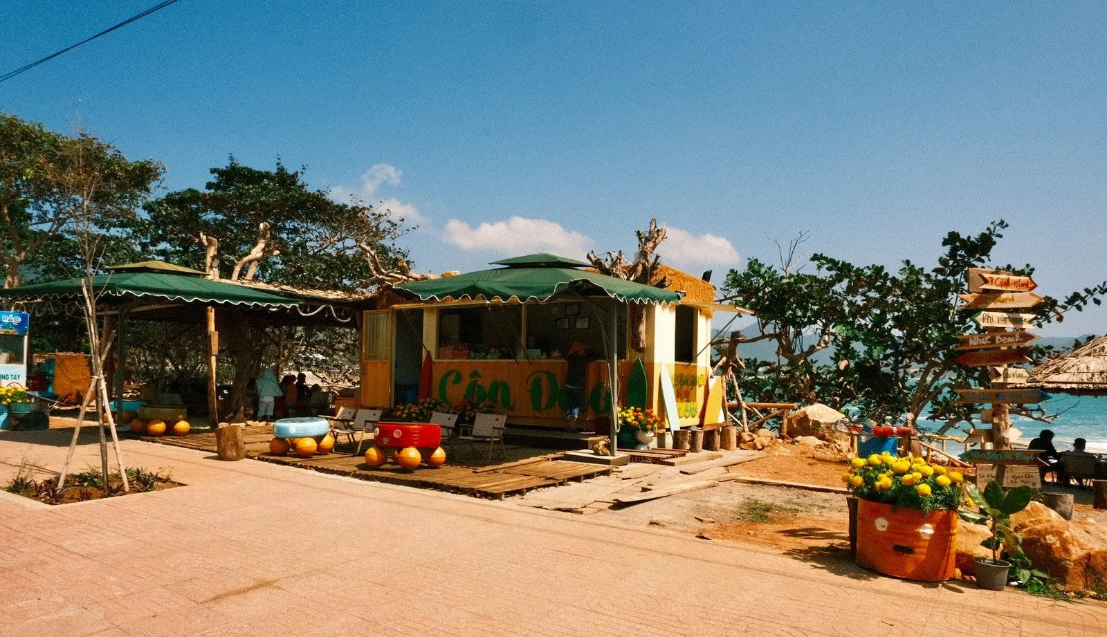 Beachside huts and seating on Con Dao