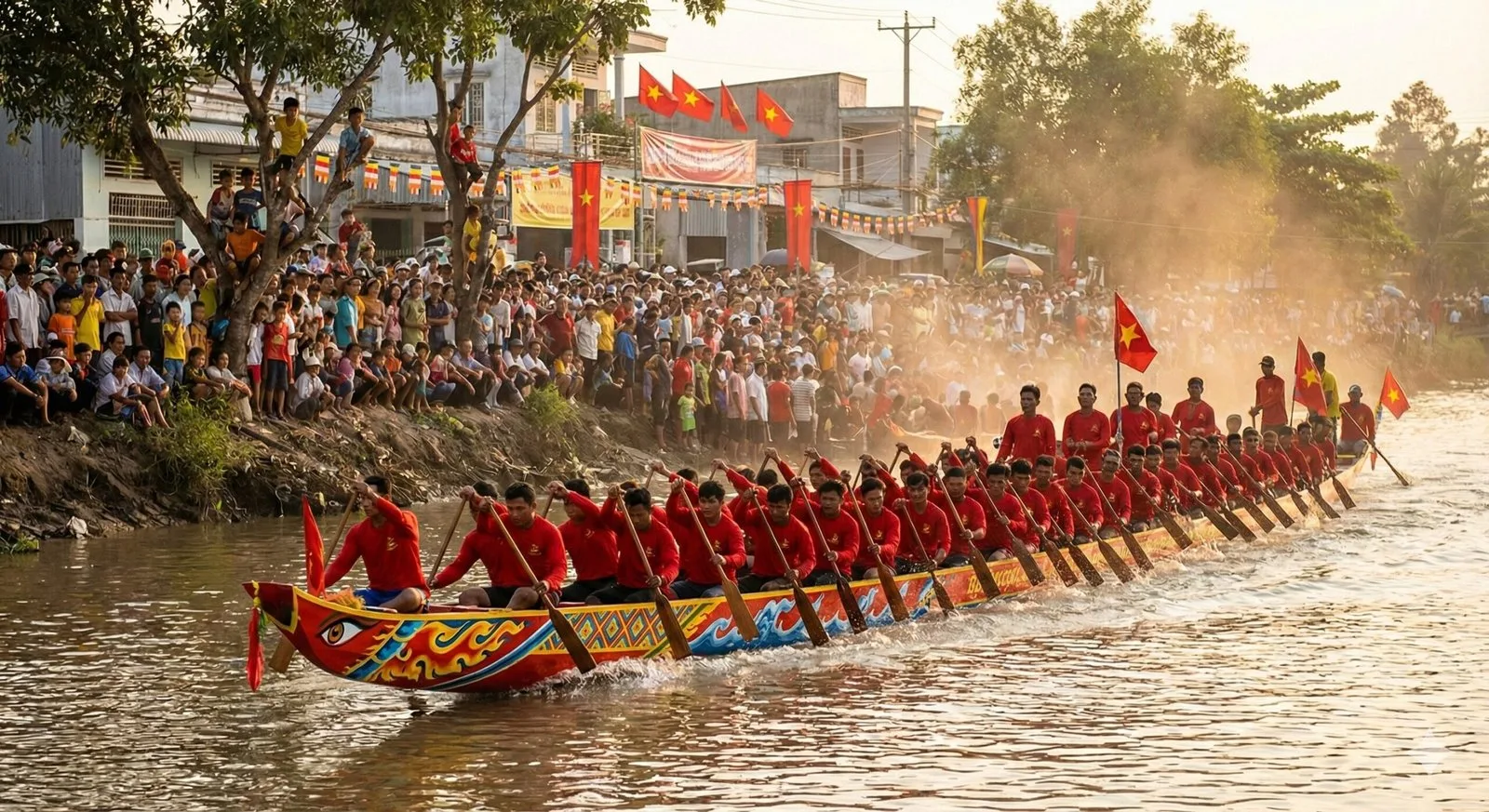 Boats gathered on the river for Ok Om Bok, Sóc Trăng